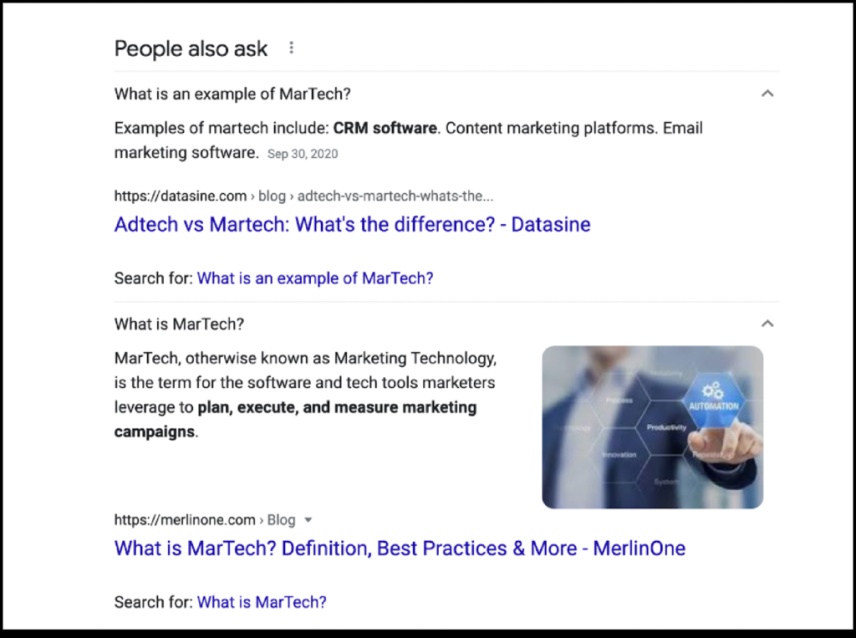 Screenshot of "People Also Ask" feature on Google, showing suggested results.