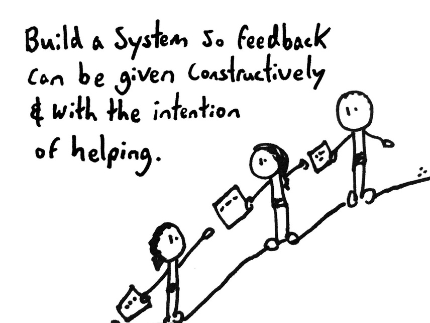 comic showing you should build a system so feedback can be given constructively and with the intention of helping