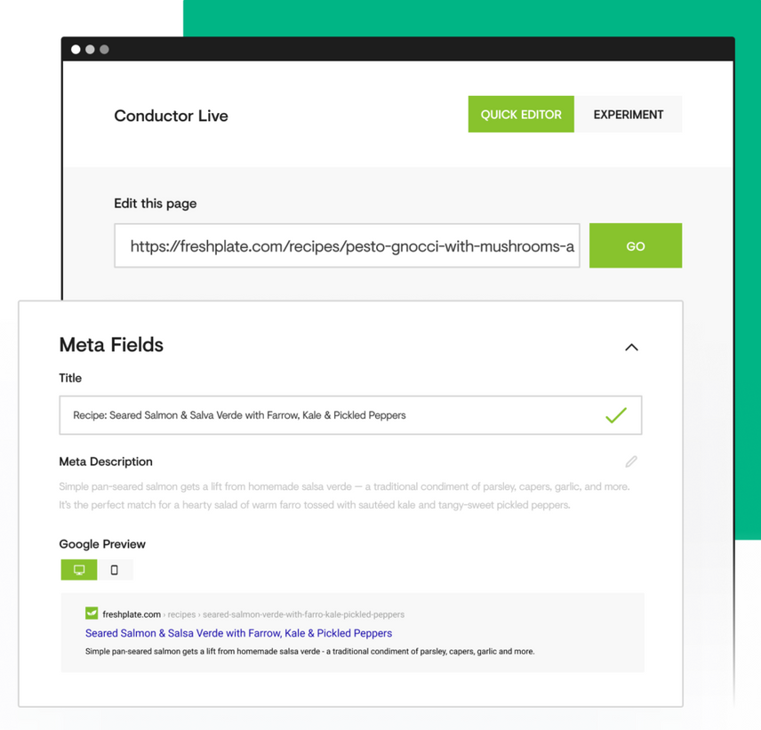 The Conductor Live feature in Conductor's SEO Platform demonstrating how you can update title tags in the platform