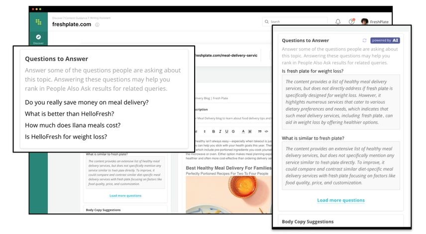 View of the Questions the Answer insight within Conductor's Content Guidance and Writing Assistant features.
