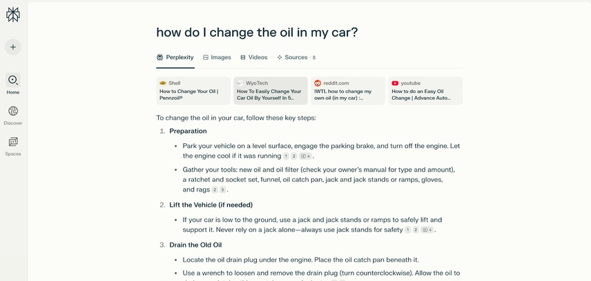 A screenshot of a Perplexity results page.