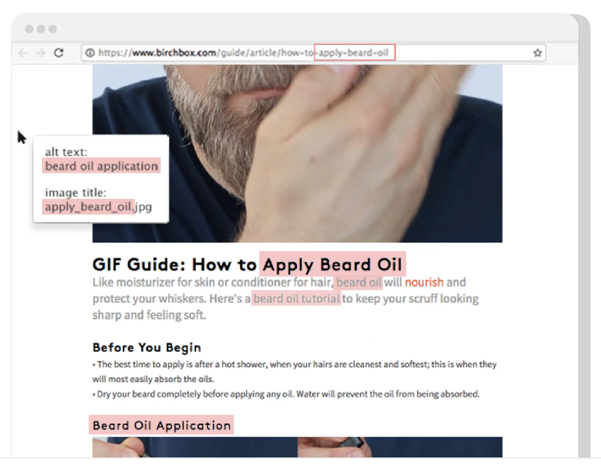 content marketing workflow alt text and image title