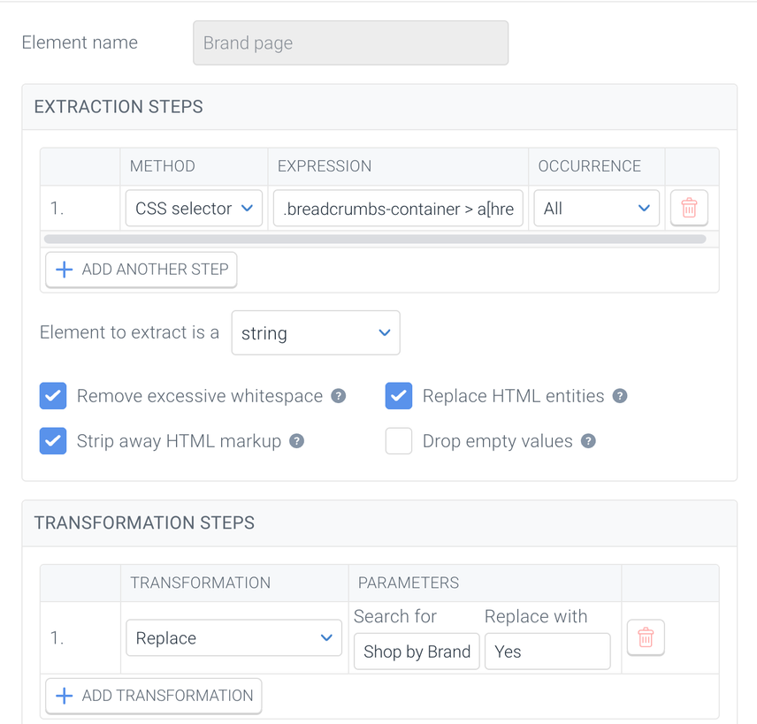 Extract Brand Category Pages
