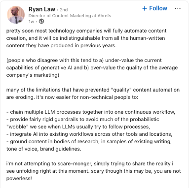Ryan Law's LinkedIn post screenshot