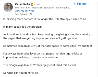 Peter Rota's LinkedIn post screenshot