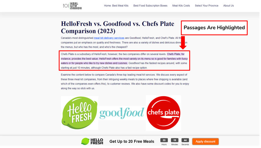 Example of how Google's passage-based ranking jumps you to a specific, highlighted passage on a page.