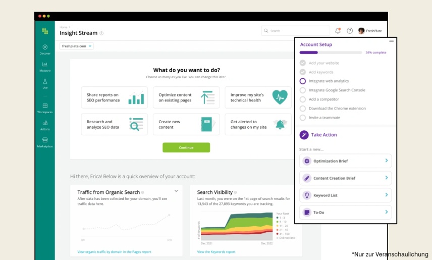 Screenshot showing the new account setup progress tracker in Conductor to better personalize the UX for each user based on their specific needs.