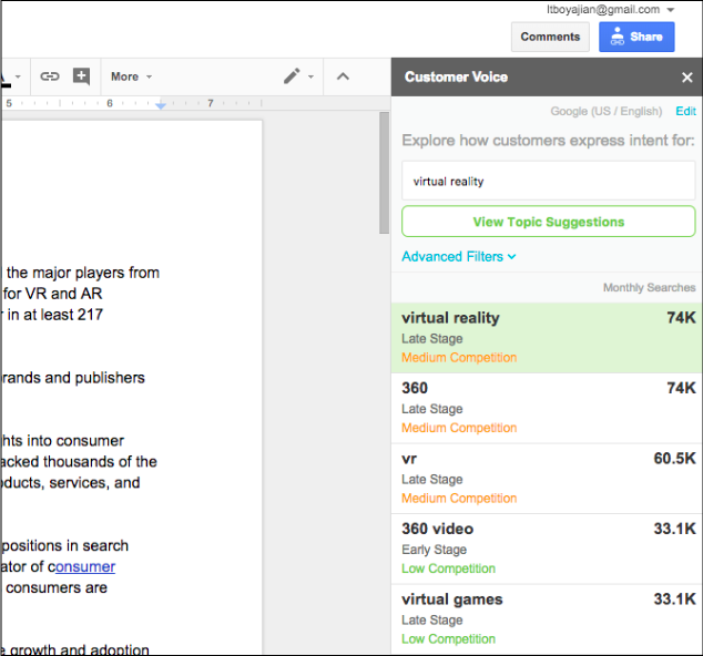 Brand new google docs plugin for our customers exploring how customers express intent for various topics