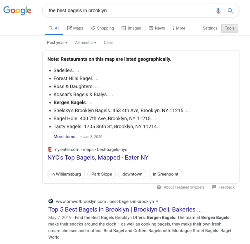 SERP rich snippets example