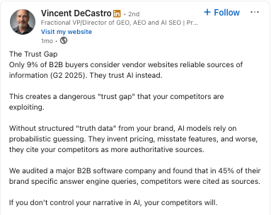 Vincent DeCastro's LinkedIn post screenshot