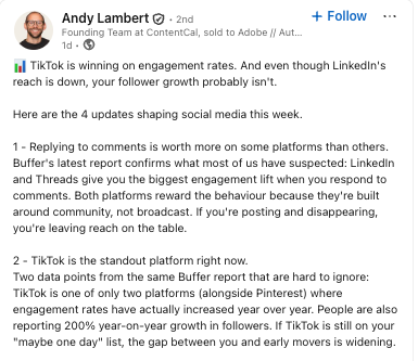 Andy Lambert LinkedIn post screenshot