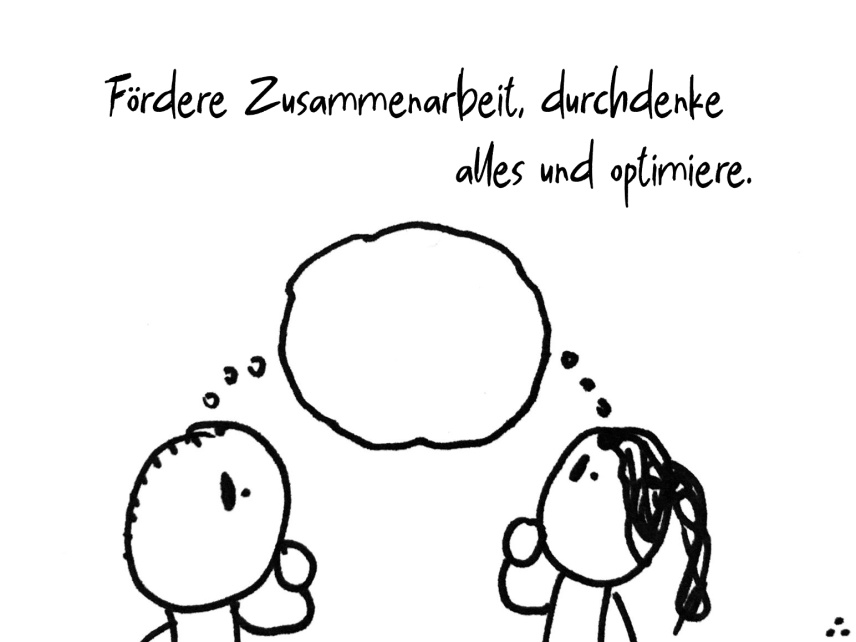 Die Abbildung sagt: Such stattdessen die Zusammenarbeit mit ihnen, um das Problem zu durchdenken und zu lösen.