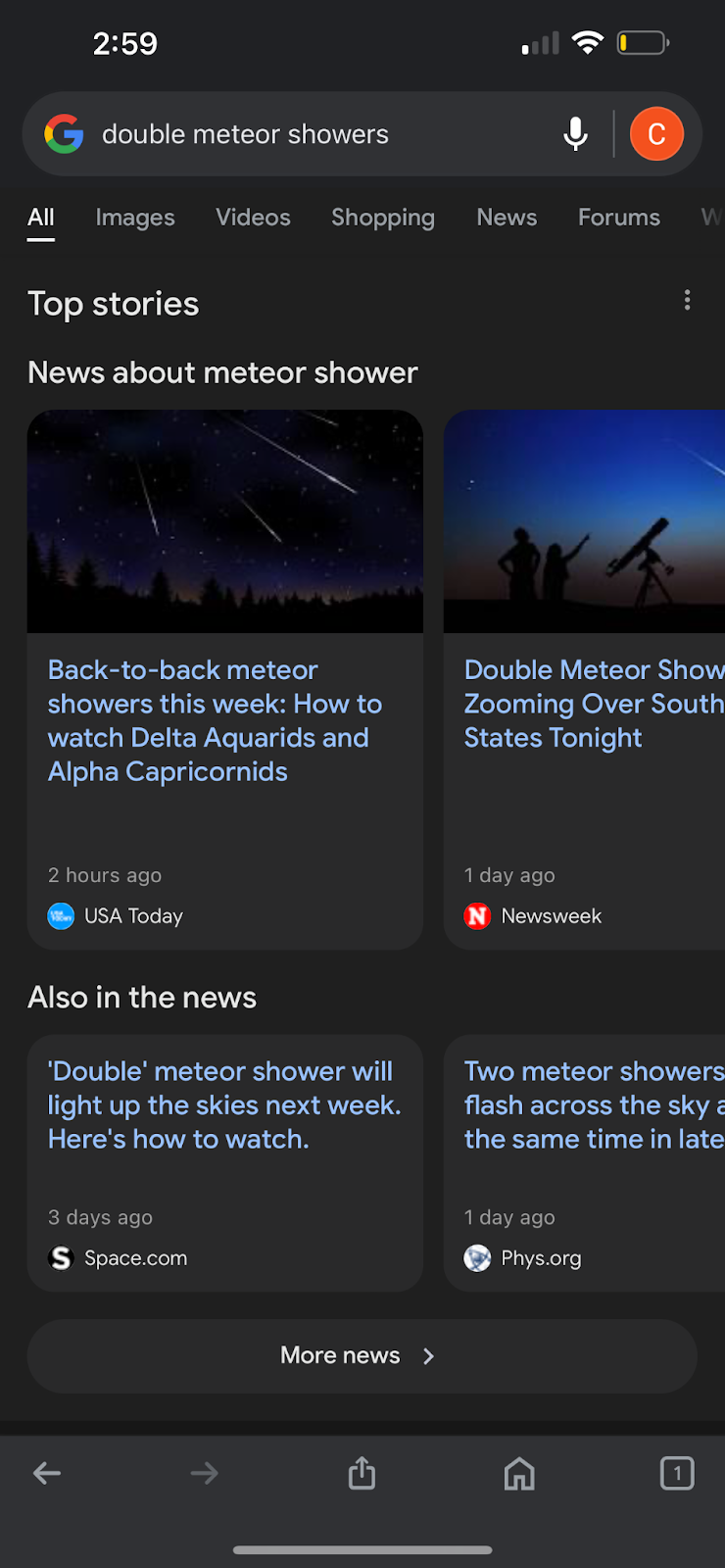 Screenshot of the Google SERP on iPhone