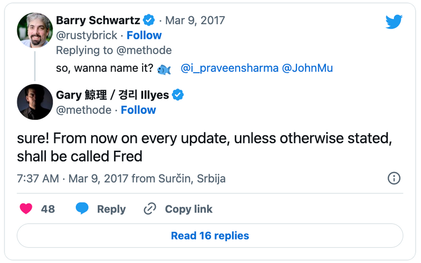 Tweet showing how the Fred algorithm was named