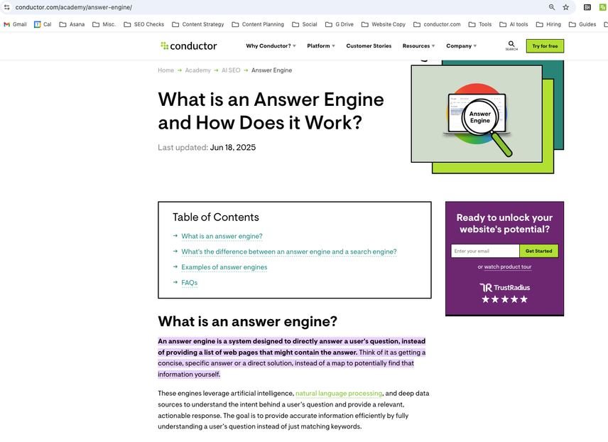 Screenshot of the Conductor article on What is an Answer Engine?