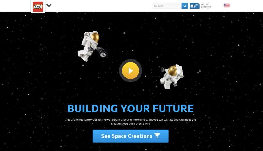 Screenshot of Lego's "Mission to Space" project landing page.