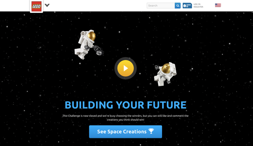 Screenshot of Lego's "Mission to Space" project landing page.