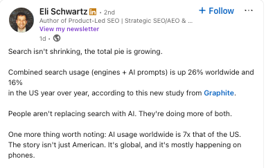 Eli Schwartz's LinkedIn post screenshot