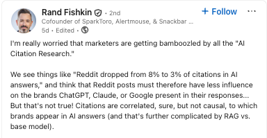Rand Fishkin's LinkedIn post screenshot