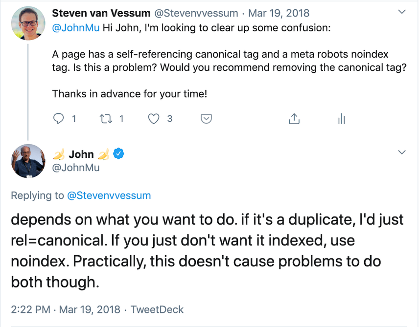 John Mueller don't mix canonical and noindex