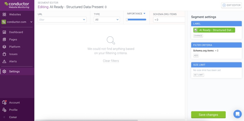 This page in Conductor Monitoring shows the pages on our site where no structured data is present.