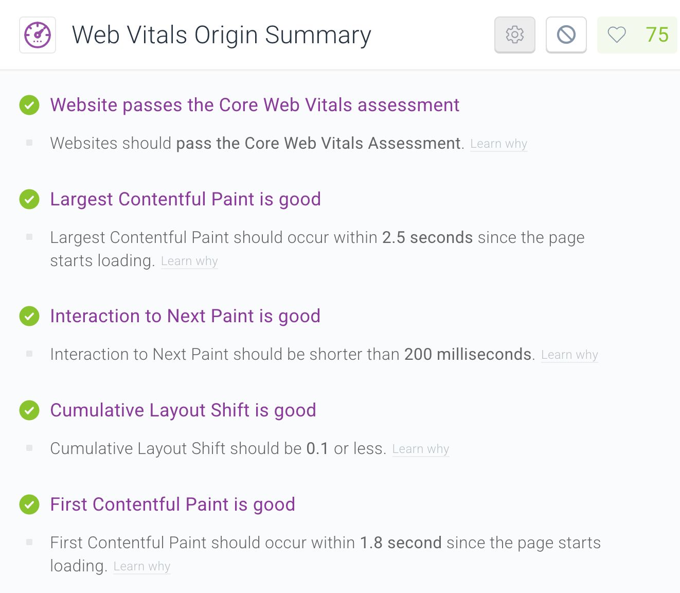 Conductor Monitoring Web Vitals Origin Summary