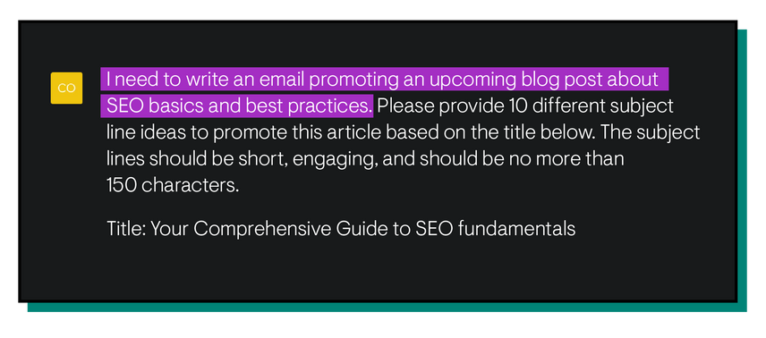 Screenshot example depicting the context aspect of a prompt for generative AI
