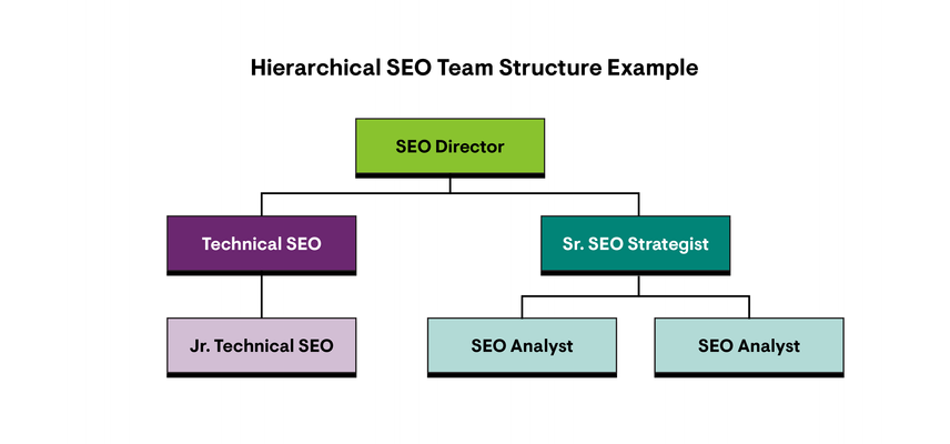Hierarchical SEO Team Structure Example showing how SEO roles are organized in this structure type