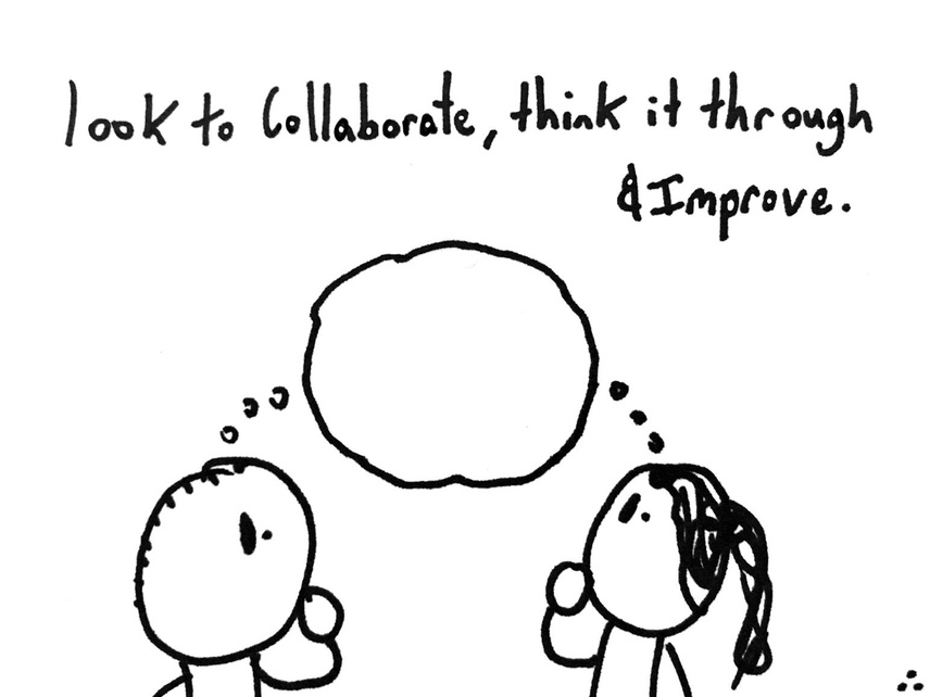 comic explaining that you should look to collaborate with your employees to think it through processes and improve them