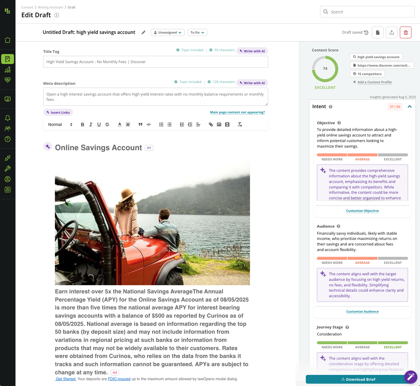 Screenshot of the AI drafting feature in Conductor's Writing Assistant