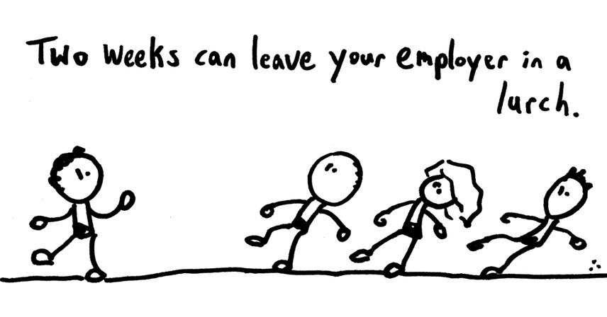 comic explaining that two weeks notice can leave your employer in a lurch