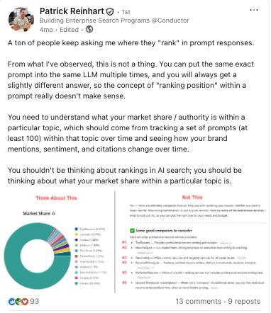 Pat Reinhart's LinkedIn post screenshot