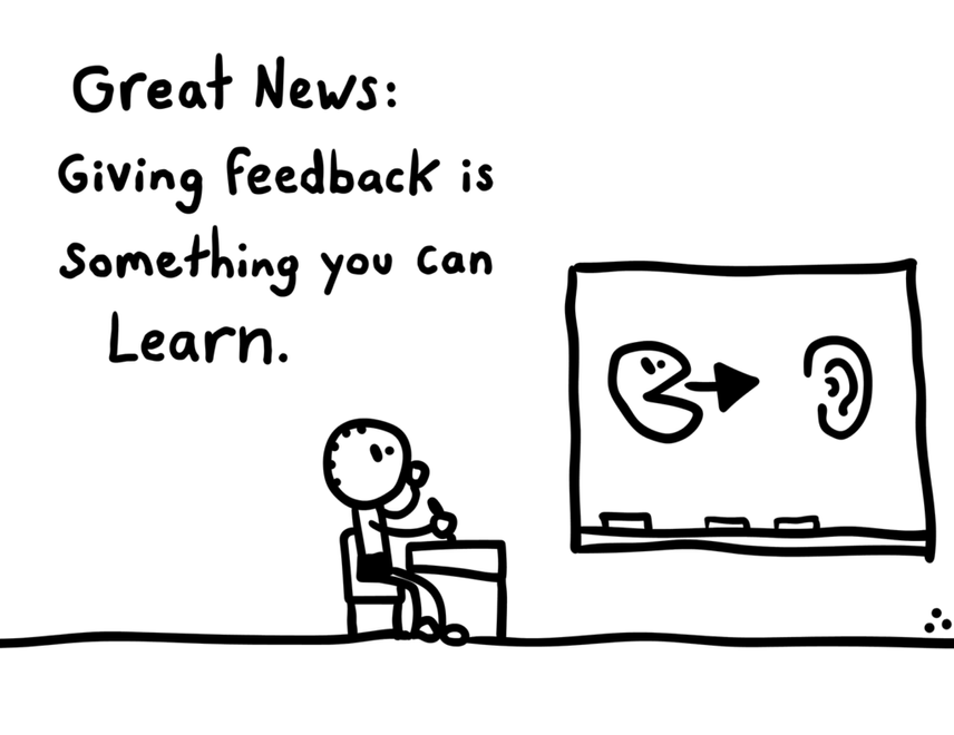 comic saying great news: giving feedback is something you can learn