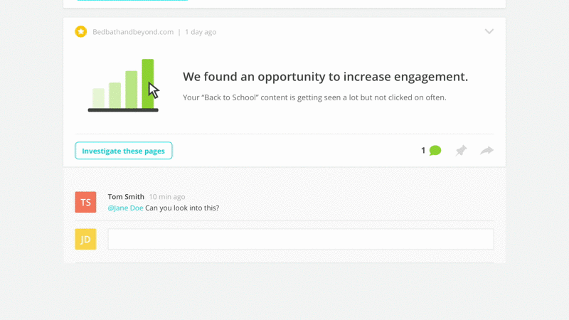 video of insight stream showing how comments from team members can be added to widgets