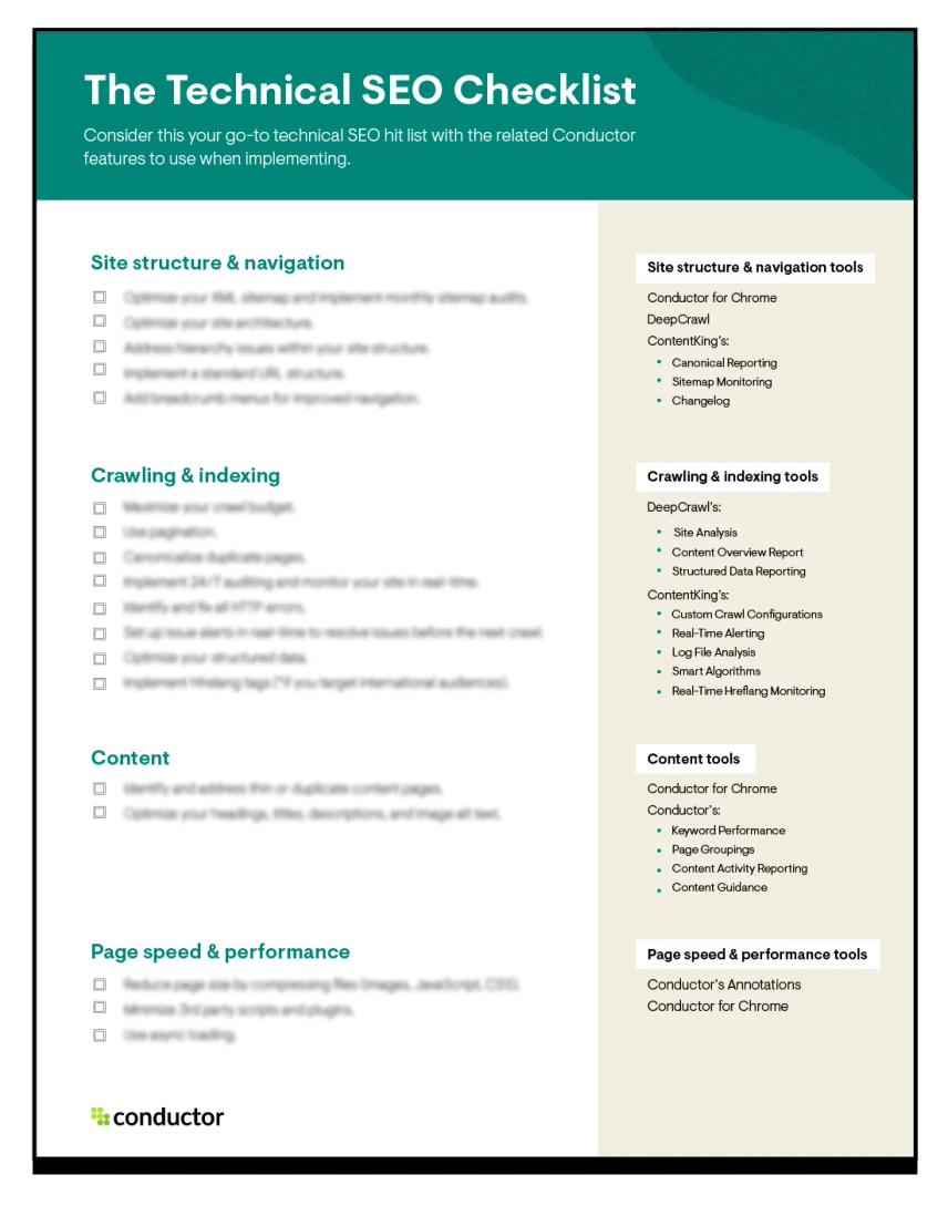 Technical SEO Checklist for features to use when implementing.
