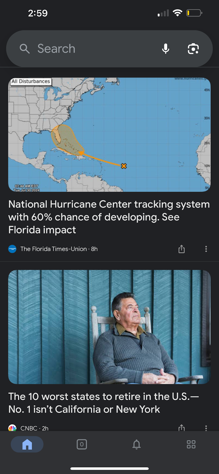 Screenshot of the Google Discover page on iPhone