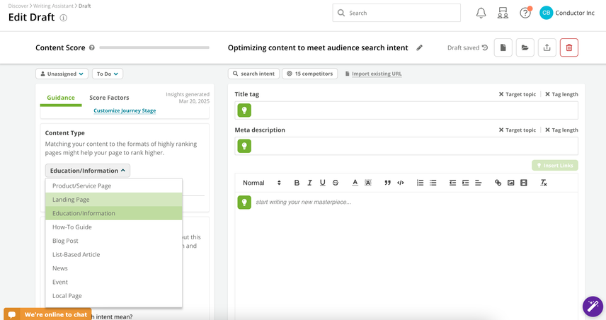 Screenshot of Writing Assistant Insight Cards in Conductor.