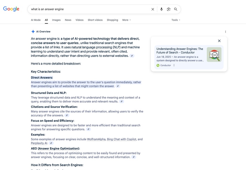 A screenshot of sources cited for Google's AI Overviews