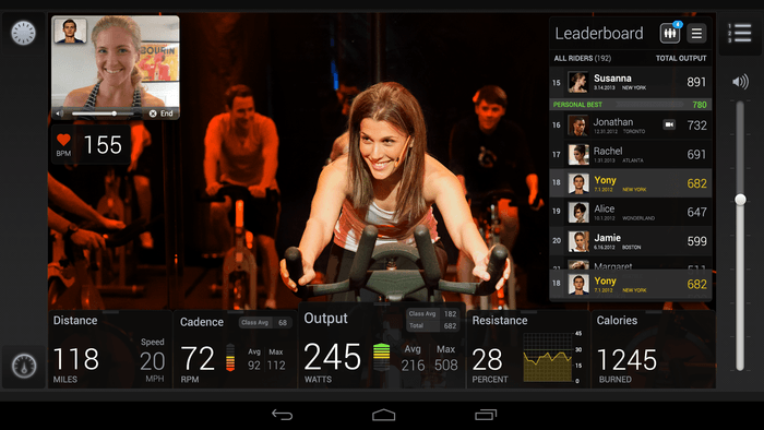 Image of the Peloton user interface during a workout.
