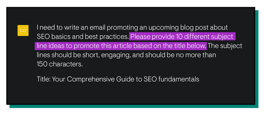 Screenshot example of a prompt highlighting the instruction portion of a prompt for generative AI