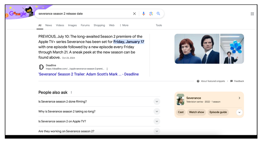 An example of a featured snippet on the Google SERP.