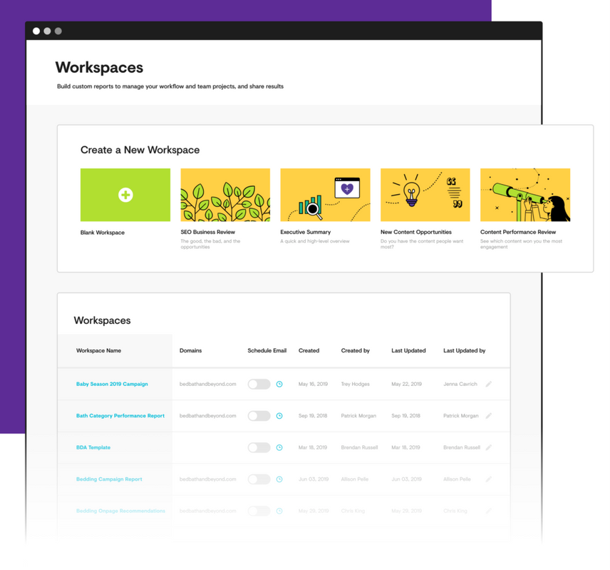 Conductor Workspaces feature showing the list of existing workspaces and new templates