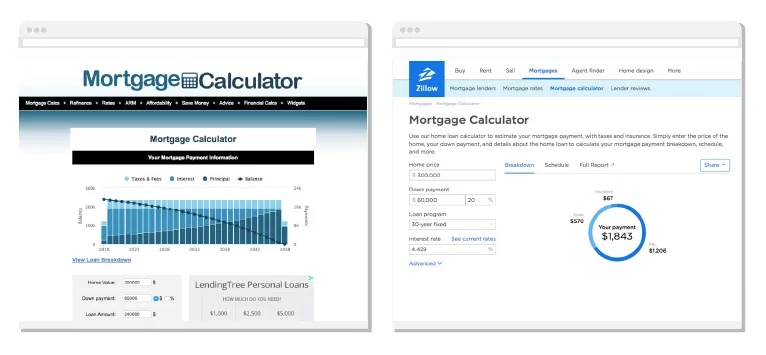 Mortgage Calculator example, real estate calculator example