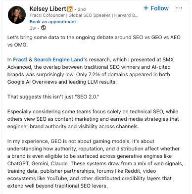 Kelsey Libert's LinkedIn post screenshot