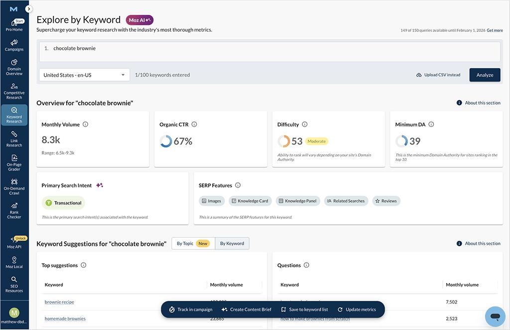 Moz Pro UI
