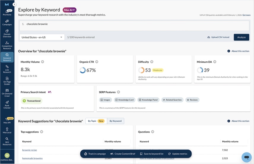 Moz Pro UI