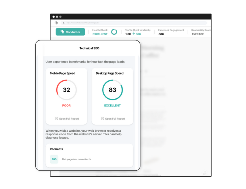 Conductor's Google Chrome Extension displaying the technical SEO health of a website