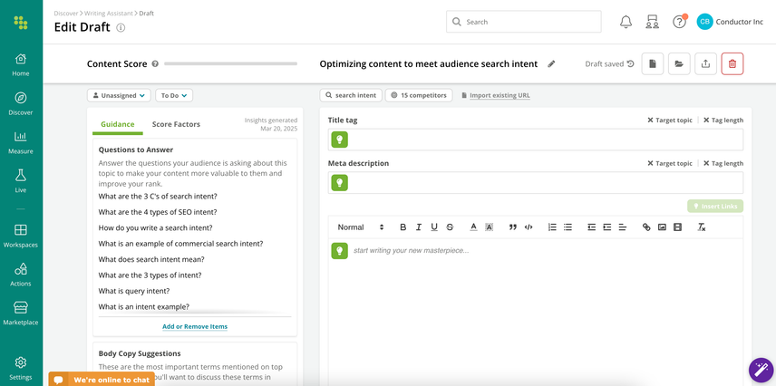 Screenshot of Conductor's Writing Assistant feature.