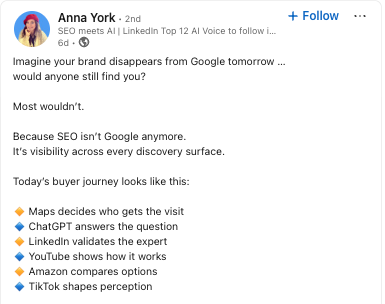 Anna York's LinkedIn post screenshot