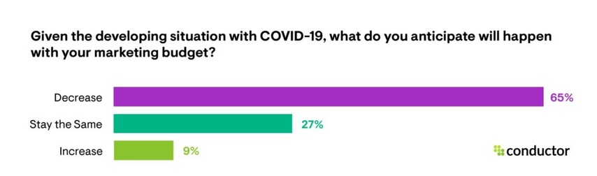 Chart: Given the developing situation with COVID-19, what do you anticipate will happen with your marketing budget?